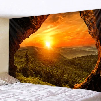 Скальная Пещера Восход Солнца 3D Печать Гобелена Рифовая Скальная Пещера Вид На Море Настенная Гостиная Спальня Холл Гобеленовая Фреска 6 Размеров