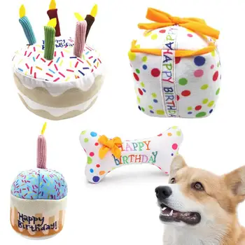 Плюшевая игрушка для домашних животных, торт ко дню рождения собаки, Устойчивая к укусам Звуковая игрушка, зоотовары, Интерактивная пищащая мягкая игрушка для празднования дня рождения