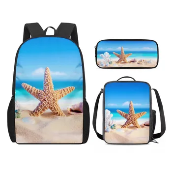 Популярное модное забавное животное Морская звезда дельфин 3D принт, 3 шт./компл., школьные сумки для учеников, рюкзак для ноутбука, сумка для ланча, пенал для карандашей