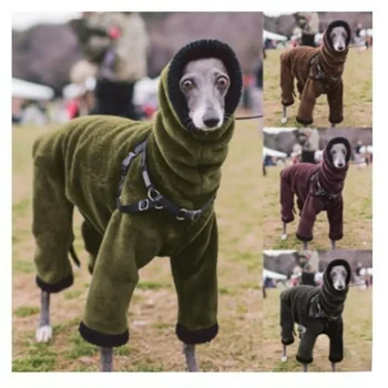 Собака теплая осень и зима толстые четвероногие свитер плюшевые сплошной цвет высокая шея двухсторонняя фланель лоскутное CottonJacket