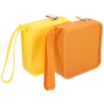 Силиконовая сумка для закусок для собак, портативная тренировочная сумка для выгула маленьких домашних животных, 2 шт. (ярко-желтый + оранжевый)