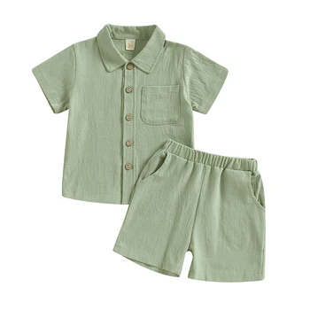 Комплект шорт для маленьких мальчиков, рубашка с коротким рукавом на пуговицах и шорты с эластичной резинкой на талии