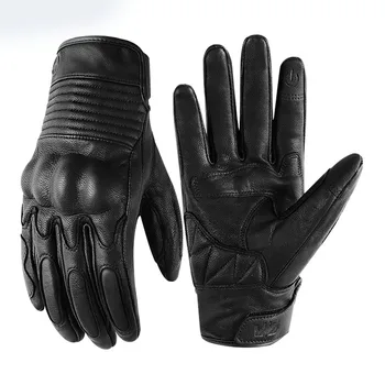 Кожаные перчатки для мужчин из овчины Винтажные мотоциклетные перчатки Защитные мотоциклетные перчатки TPR Shell Guantes Moto Нескользящие