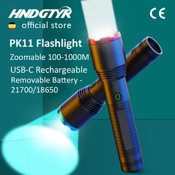 PK11 Ультра мощный фонарик, светодиодный масштабируемый фонарик, USB-C Перезаряжаемый аккумулятор 21700, мощный фонарь для кемпинга, супер яркая лампа