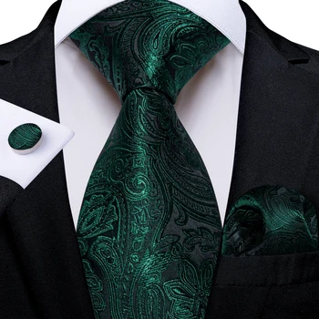 Элегантные Зеленые шелковые галстуки с узором Пейсли для мужчин, Свадебная вечеринка, Официальный Однотонный галстук, Носовой платок, Запонки, Мужские Аксессуары, Подарок Оптом