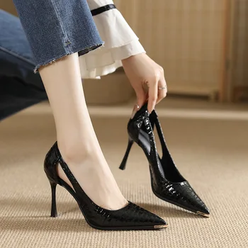 Размер 30-43, женские туфли на высоком тонком каблуке из лакированной кожи, сексуальные однотонные рабочие туфли на каблуке