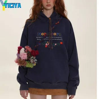 Толстовка YICIYA с классической вышивкой буквами, темно-синий капюшон, утепляющие пальто в Америке, роскошный новый модный свитер с длинным рукавом 2023 года