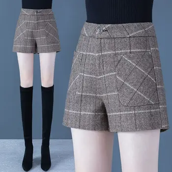 2023 Новые Корейские Повседневные Клетчатые шорты с широкими штанинами, женская летняя одежда, Эластичные Модные универсальные шорты с высокой талией T528
