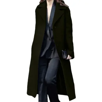 Осенне-зимняя мода, Новое элегантное темпераментное женское однотонное повседневное удобное пальто с длинным рукавом
