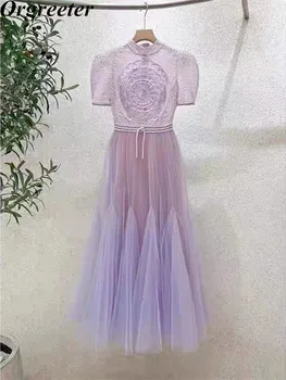 Элегантные фиолетовые кружевные платья для женщин 2023, сетчатая вышивка в стиле пэчворк, vestidos para mujer, кружевное вечернее платье