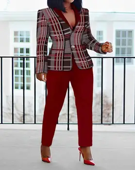 Элегантные женские комплекты из двух предметов, блейзер с воротником-шалью в клетку, пальто и брюки, комплект 2023, осень-зима-весна, повседневная мода