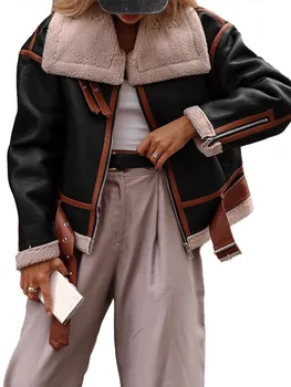 Женская мотоциклетная куртка, повседневный кардиган на молнии с длинными рукавами в стиле пэчворк, осенняя одежда, Верхняя одежда, уличная одежда