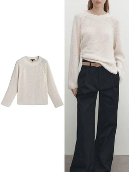 Женская осенне-зимняя мода, пуловер, свитер ретро с длинным рукавом, шикарный повседневный топ с круглым вырезом.