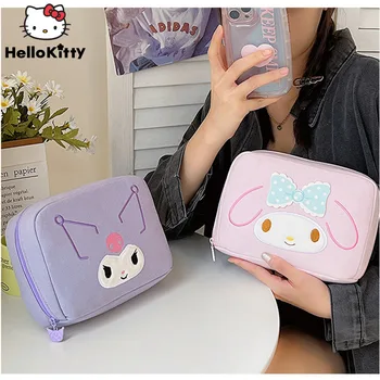 Sanrio Hello Kitty Kuromi Сумка для хранения косметики большой емкости Женская переносная сумка для макияжа My Moeldy с рисунком из мультфильма Розовая сумка-пенал