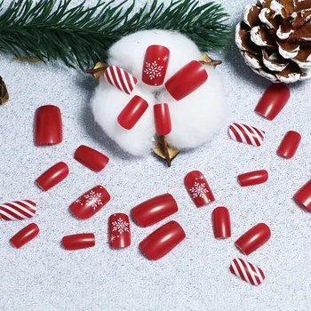 Рождественские накладные ногти со снежинками, квадратный пресс на ногтях для декора ногтей 24шт