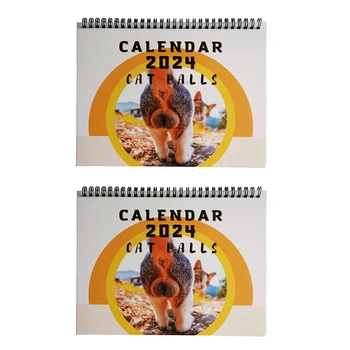 2ШТ 2024 Комплект Календарей Январь 2024 - декабрь 2024, 2024 Календарь Cats Buttholes Calendar 9.8X7.7 дюймов
