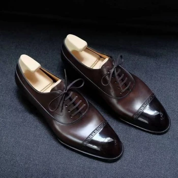 Новые коричневые Мужские туфли-Дерби, Черные Однотонные мужские модельные туфли в деловом стиле С круглым носком на шнуровке, Размер 38-46