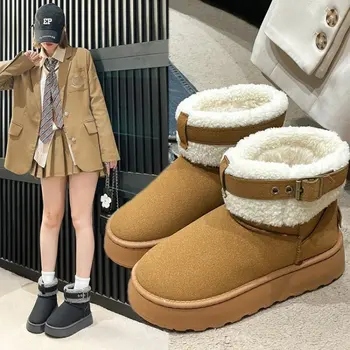 Австралийские женские зимние ботинки на платформе, женские повседневные зимние ботильоны, женские плюшевые ботинки без застежки на плоской подошве, модные