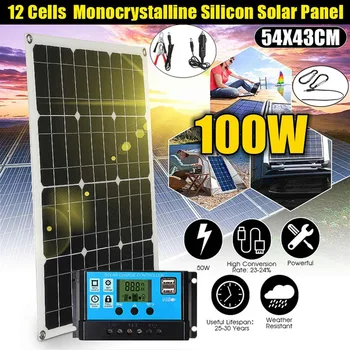 Комплект гибких солнечных панелей мощностью 100 Вт, портативное зарядное устройство для солнечных батарей на 12 В, 5 В USB для телефона, автомобиля на колесах, лодки, кемпинга, пешего туризма, зарядное устройство для аккумулятора