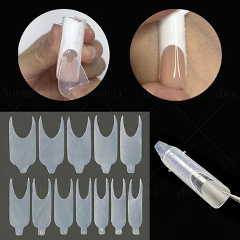 36шт Французский маникюр Силиконовая наклейка для ногтей двойной формы Накладные ногти Квадратные наконечники для полигелевой системы наращивания ногтей