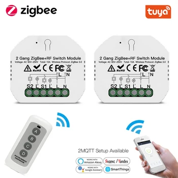 2 Банды Tuya Smart Life ZigBee 3.0 RF Switch Модуль Релейного Выключателя Автоматизация Умного Освещения с Пультом Дистанционного Управления для Google Alexa Smart Home