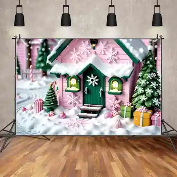 ЛУНА.QG Background Детский Рождественский домик для фотосессии, фон для фотосъемки, реквизит для домашней вечеринки из розового дерева, декорации для фотозоны, Реквизит