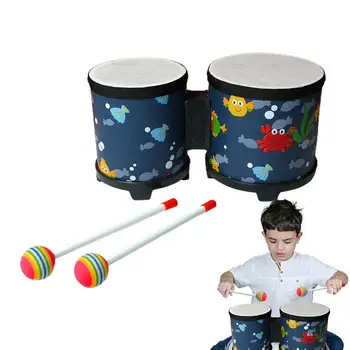 Детские бонго, детская ударная установка, ударный инструмент, музыкальная игрушка, ручной барабан, барабан ручной работы с 2 разноцветными музыкальными барабанными палочками