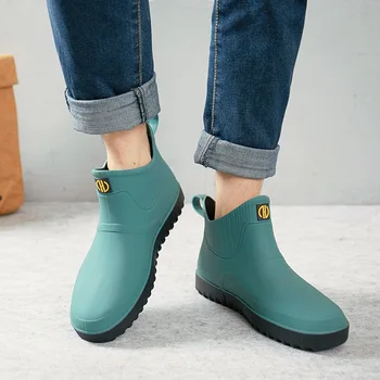 Мужские резиновые непромокаемые ботинки без шнуровки из водонепроницаемого ПВХ с трубкой на низком каблуке, Рабочие ботинки 2020, Горячая распродажа, Мужские ботинки yui89