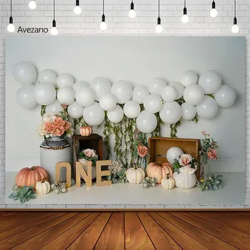 Фон Avezano для вечеринки по случаю 1-го Дня рождения новорожденного, торт с цветочным шаром, Тыква, Осенний фон, реквизит для фотосессии в студии