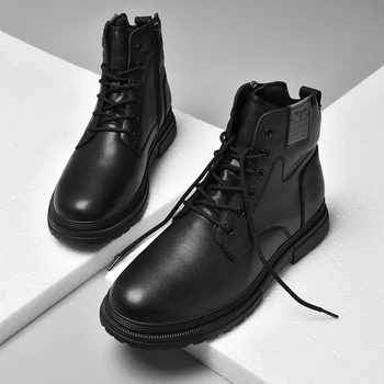 Высококачественные мужские зимние ботинки, повседневная кожаная обувь в стиле милитари, мужские плюшевые теплые водонепроницаемые ботильоны для мужчин, большие размеры 38-48