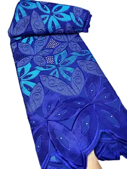 высококачественная африканская кружевная ткань королевского синего цвета, 5 ярдов, Нигерийская кружевная ткань с камнями для шитья, повседневная одежда для свадьбы Y3155