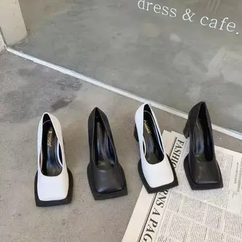 Женские туфли-лодочки с Квадратным Носком на толстом каблуке; Коллекция 2024 года; Осенние Модные Слипоны Mary Jane; Женская Обувь в английском стиле; Zapatos Muje