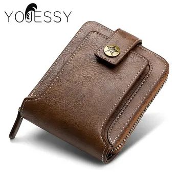 YOJESSY Винтажный мужской кошелек из кожи в стиле ретро на молнии, маленький кошелек