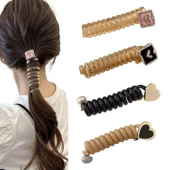 Галстук для волос в форме телефонного провода, легко заворачиваемый Телефонный шнур, набор из 4 спиральных резинок для волос для хвостиков Телефонный шнур