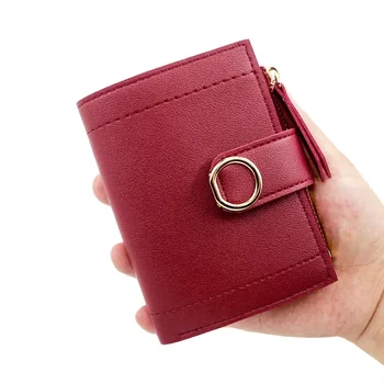 Женская короткая сумочка на молнии с пряжкой, простой однотонный клатч, сумка для кредитных карт, удостоверения личности, женская короткая сумка