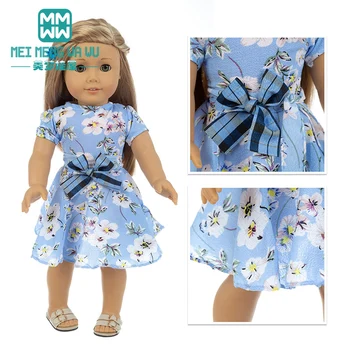 Одежда для кукол Модное платье с принтом, джинсовые шорты подходят для американской куклы 43-45 см и аксессуаров для новорожденных кукол