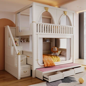 Высокое Качество Детская Кровать Двухъярусная Креативный Современный Белый Замок Детская Кровать Квартира Деревянная Cama Infantil Мебель Для Спальни WZ
