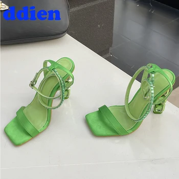 Новая женская обувь, босоножки на высоком каблуке, весна-лето 2024, модная зеленая женская обувь в необычном стиле, женские туфли-лодочки
