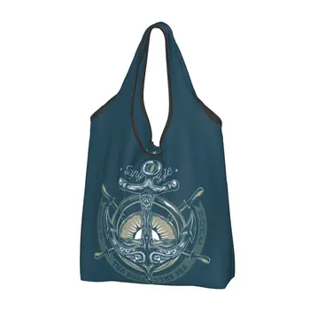 Переработанная Ретро-винтажная сумка для покупок с морским якорем, женская сумка-тоут, переносные сумки для покупок в морском стиле