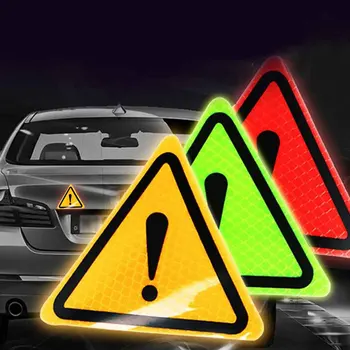 1x Треугольный восклицательный знак, светоотражающий предупреждающий знак, автомобильные наклейки для безопасности ночного вождения, светоотражающая наклейка для автомобиля от столкновений