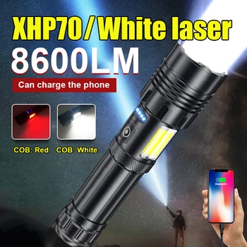 Перезаряжаемый Светодиодный Фонарик 8600LM Белый Лазер Супер Мощный Факел XHP70 COB High Power Flash Light Водонепроницаемый Тактический Фонарь