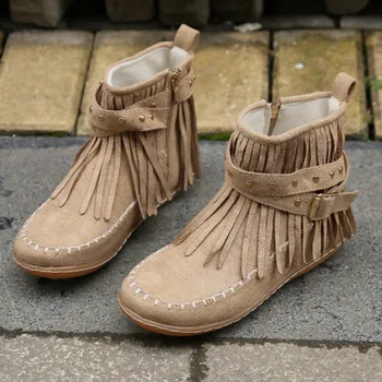 Женские ботинки 2023 года, Новая зимняя женская обувь на молнии, с круглым носком, из флока, украшенная пряжкой, На низком каблуке, Римские сапоги большого размера