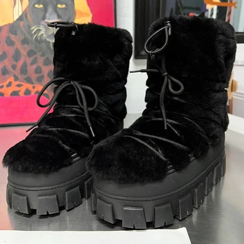 Женские зимние ботинки 2023 г., новые теплые ботильоны из шерстяного материала с толстой подошвой, нескользящая износостойкая обувь для дам