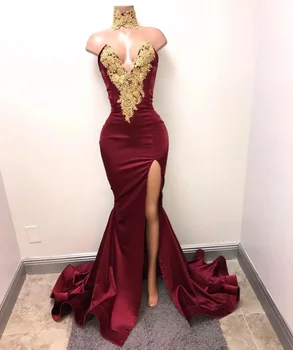 2024 Красное вечернее платье с милым вырезом Бордовое платье для выпускного вечера в стиле Русалки с кружевными аппликациями, Сексуальное вечернее платье с разрезом, Robe de soirée Vestidos