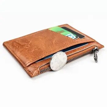 Ультратонкая визитница на молнии, карман для монет из искусственной кожи, органайзер для автобусных карт, сумка-кошелек, мужской кошелек, сумки-визитницы