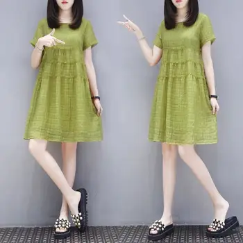 Женская летняя толстая корейская версия, большая свободная тонкая юбка-трапеция средней длины с коротким рукавом