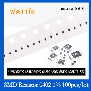 SMD резистор 0402 1% 619K 620K 634K 649K 665K 680K 681K 698K 715K 100 шт./лот микросхемные резисторы 1/16 Вт 1,0 мм*0,5 мм