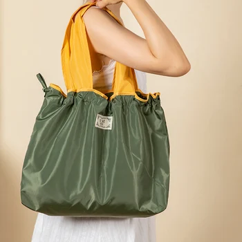 Хозяйственная сумка на шнурке большой емкости, экологичная водонепроницаемая сумка, Многоразовая складная переносная сумка через плечо для ежедневного использования