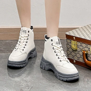 Осенне-зимняя брендовая женская обувь 2023 года, Новые ботинки, модные повседневные удобные нескользящие ботильоны для улицы, женские ботильоны на шнуровке.