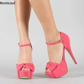 Реальные фотографии Ronticool/ Женские летние босоножки, сексуальные розовые вечерние туфли на шпильке с открытым носком, женские размеры США 5-20